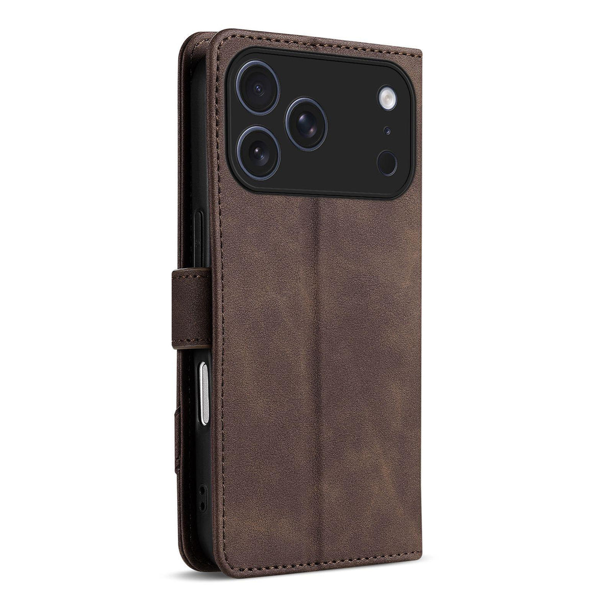 Compatible with iPhone 18 Pro Max AZNS A2 Series Tri-Card Wallet RFID Vegan Leather Phone Case with Strap - Brown