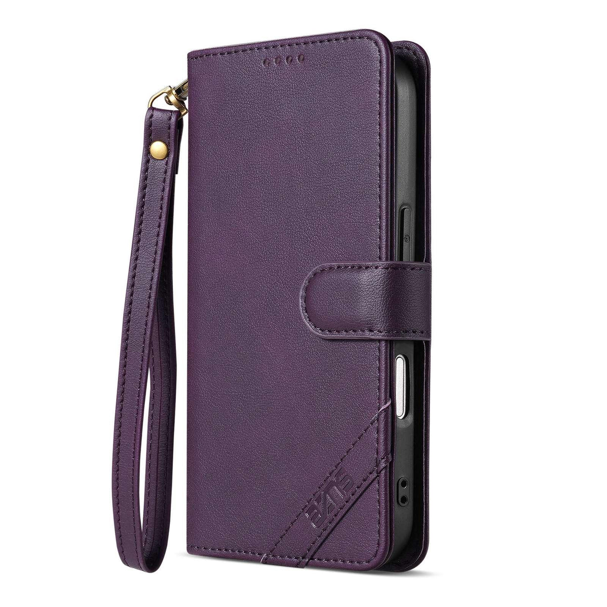 Compatible with iPhone 18 Pro AZNS A2 Series Tri-Card Wallet RFID Vegan Leather Phone Case with Strap - Purple