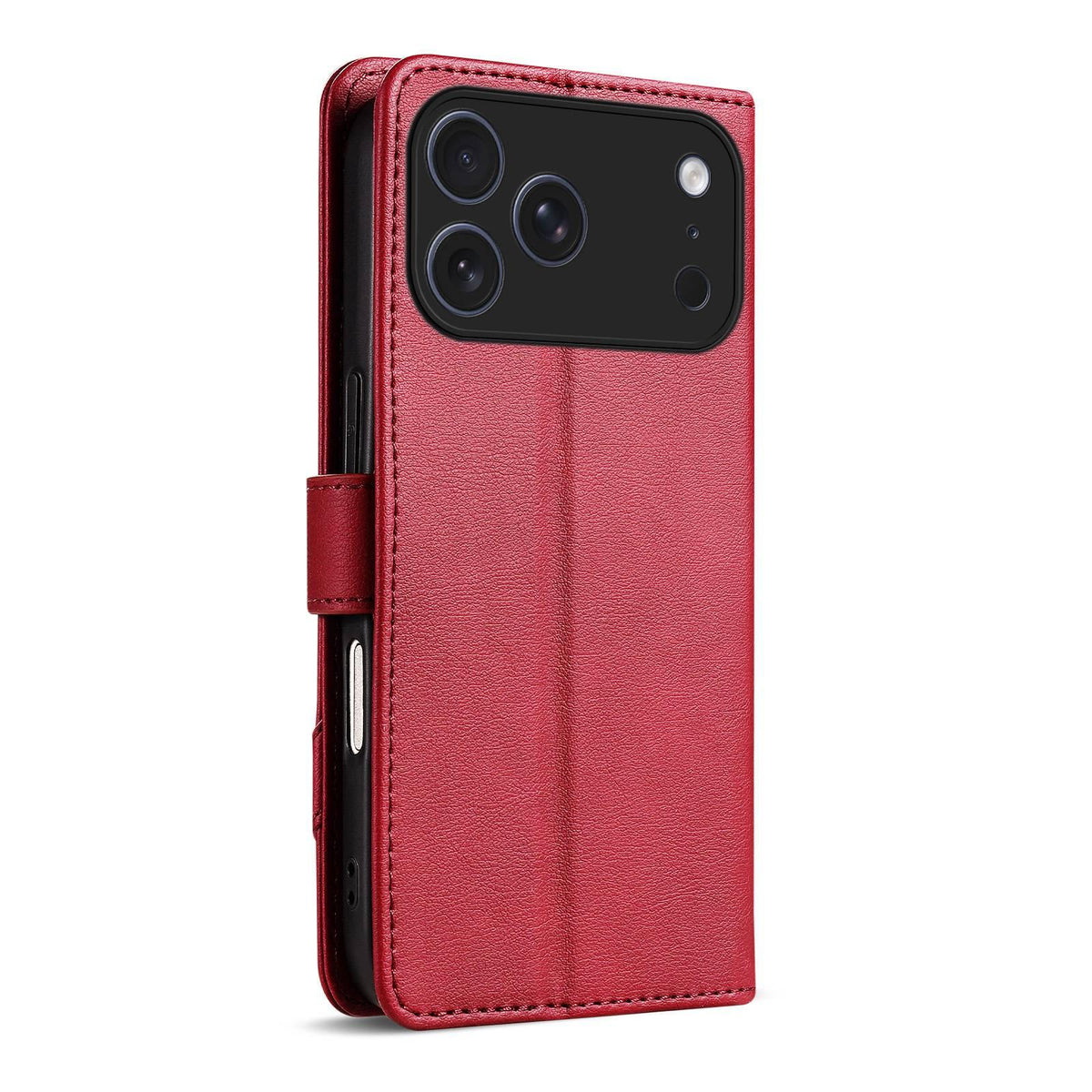 Compatible with iPhone 18 Pro AZNS A2 Series Tri-Card Wallet RFID Vegan Leather Phone Case with Strap - Red