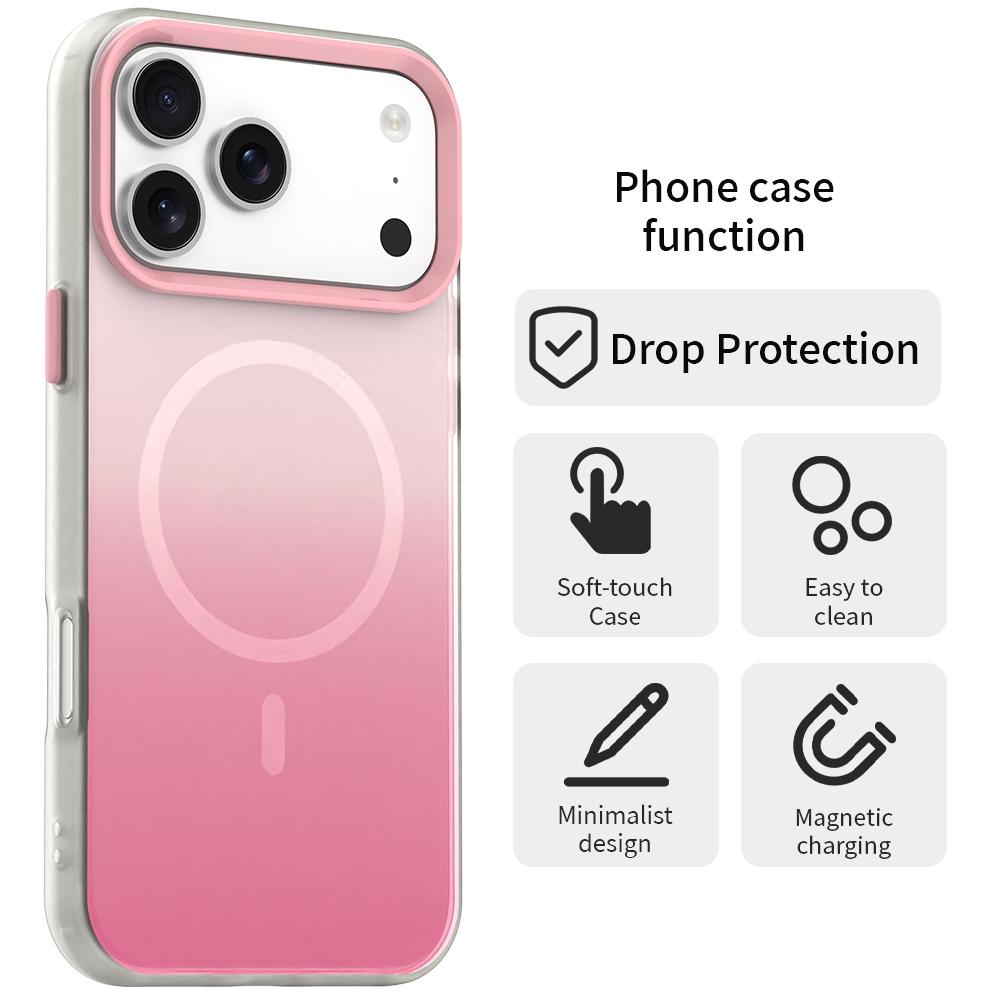 Compatible with iPhone 18 Pro Max Candy Gradient Series 3 in 1 Dual-Layer Magnetic Phone Case - Pink