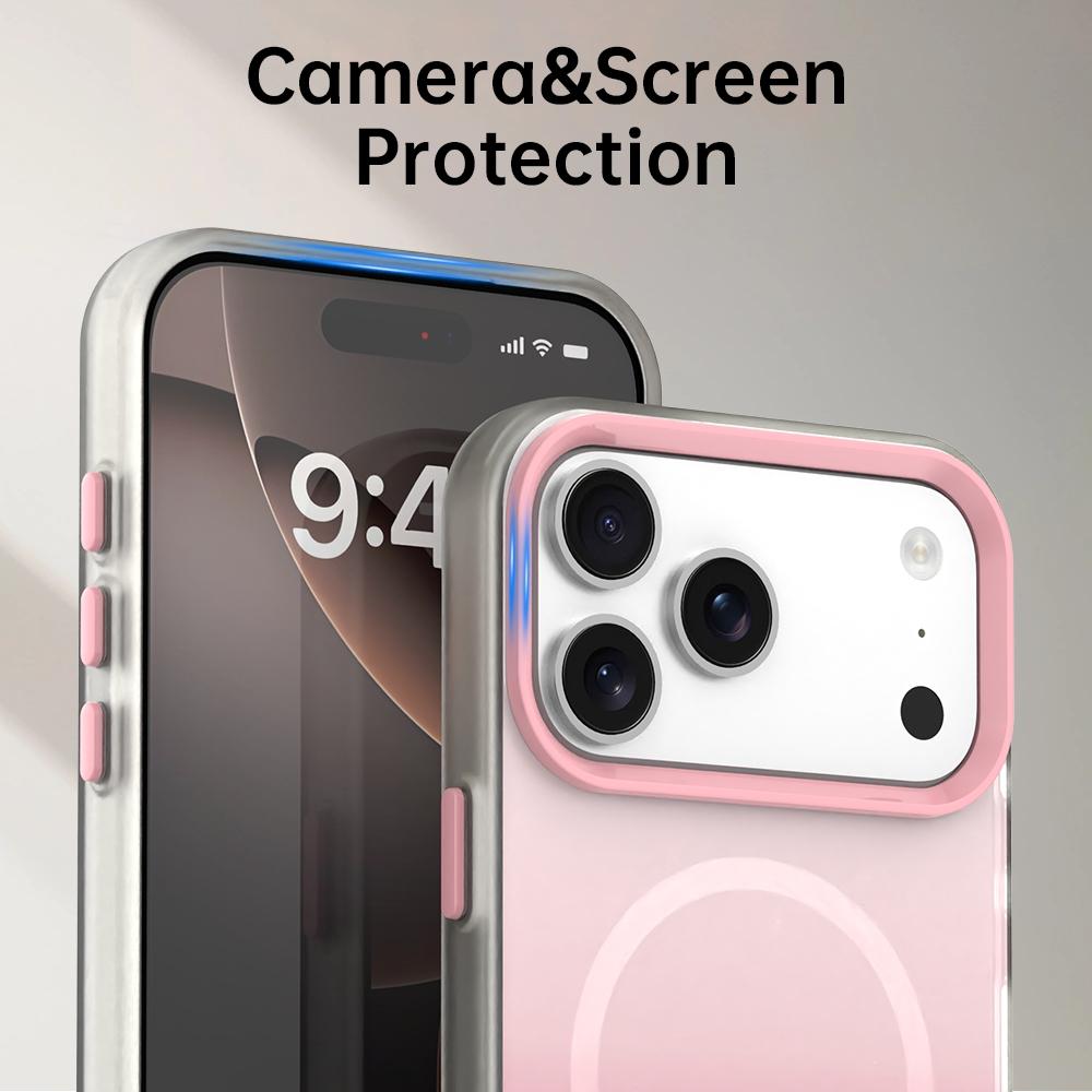 Compatible with iPhone 18 Pro Max Candy Gradient Series 3 in 1 Dual-Layer Magnetic Phone Case - Pink