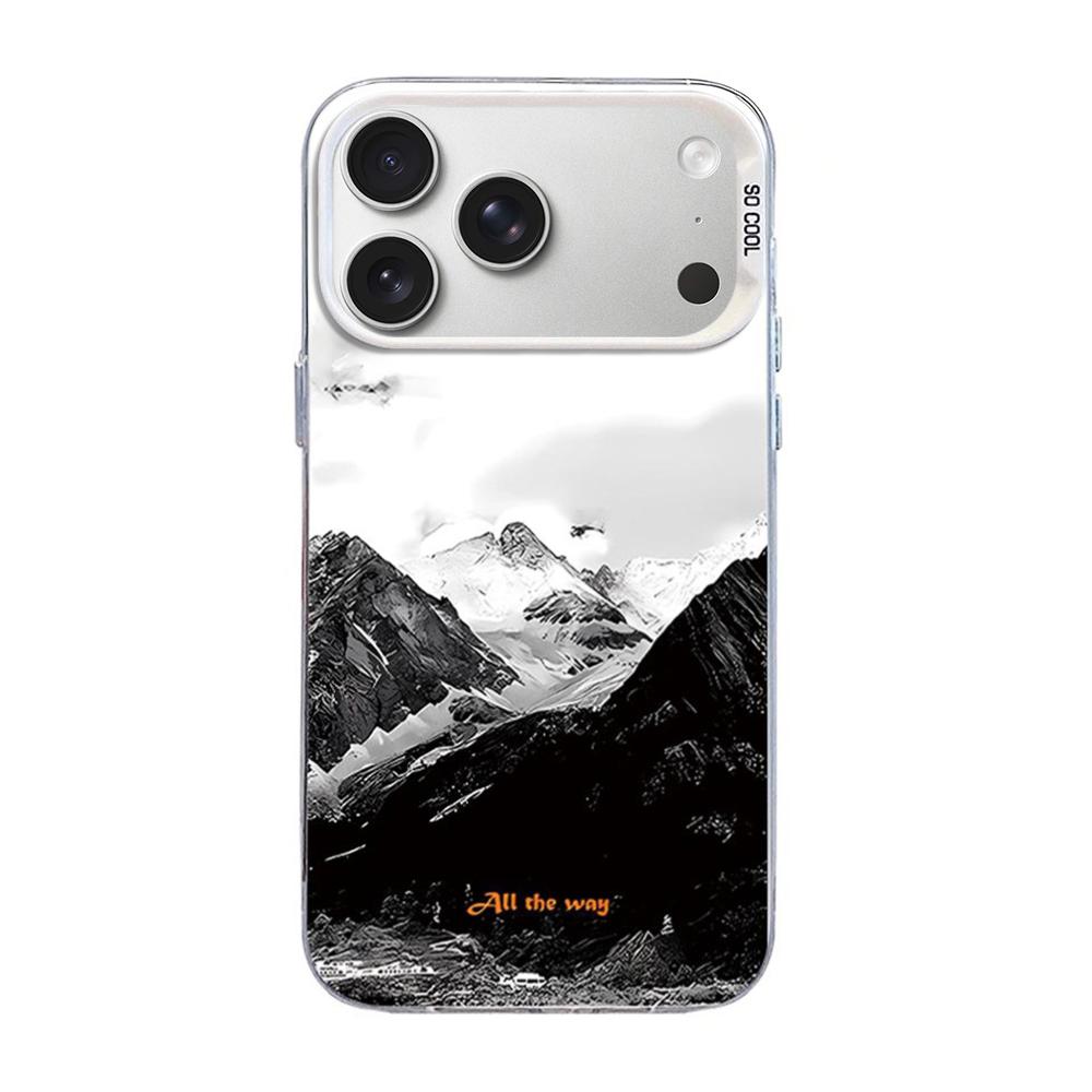 Compatible with iPhone 18 Pro Max & 17 Pro Max Mountain Pattern Color Silver PC Dual-Layer TPU Phone Case - Snow Mountain