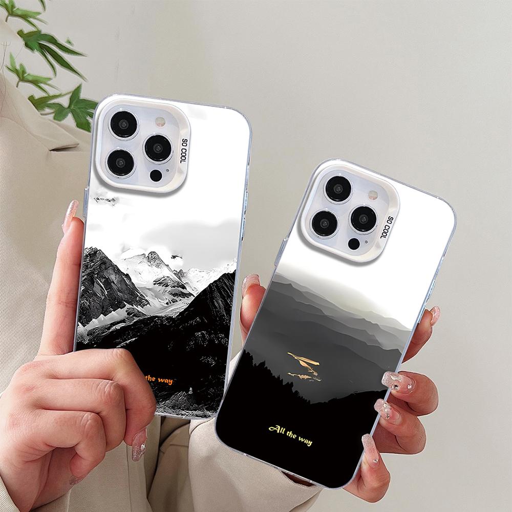 Compatible with iPhone 18 Pro Max & 17 Pro Max Mountain Pattern Color Silver PC Dual-Layer TPU Phone Case - Snow Mountain