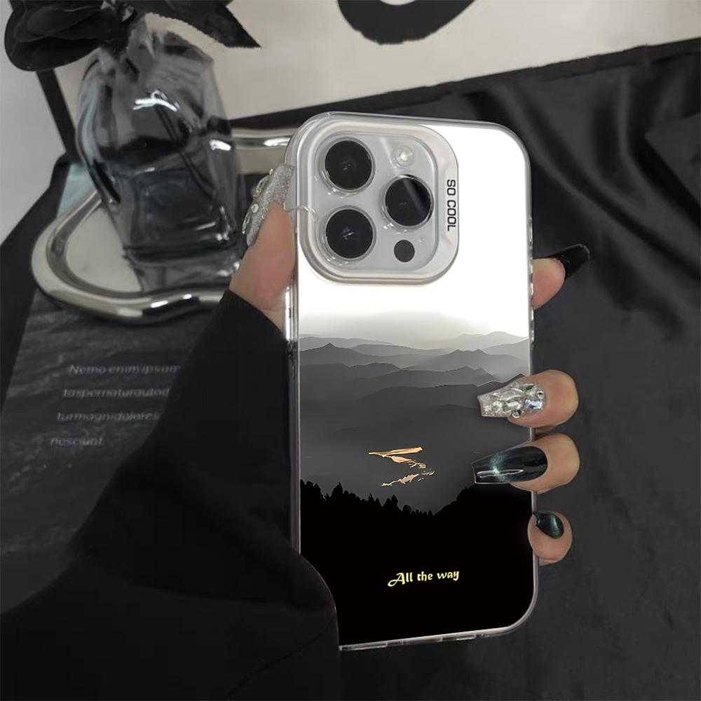 Compatible with iPhone 18 Pro Max & 17 Pro Max Mountain Pattern Color Silver PC Dual-Layer TPU Phone Case - Snow Mountain