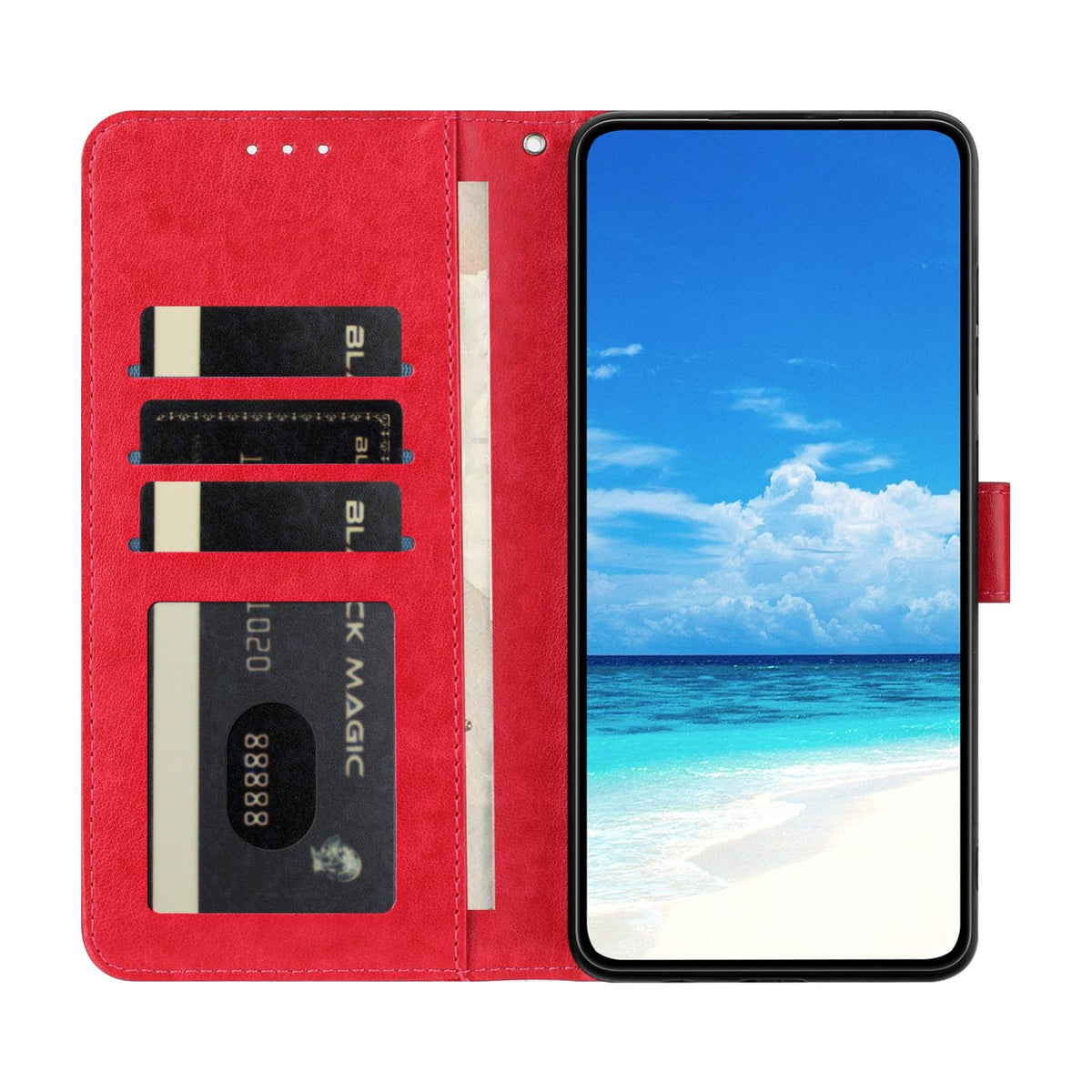 Compatible with iPhone 18 Pro Max Sunflower Embossed Vegan Leather Phone Case with Small Black Rope - Red