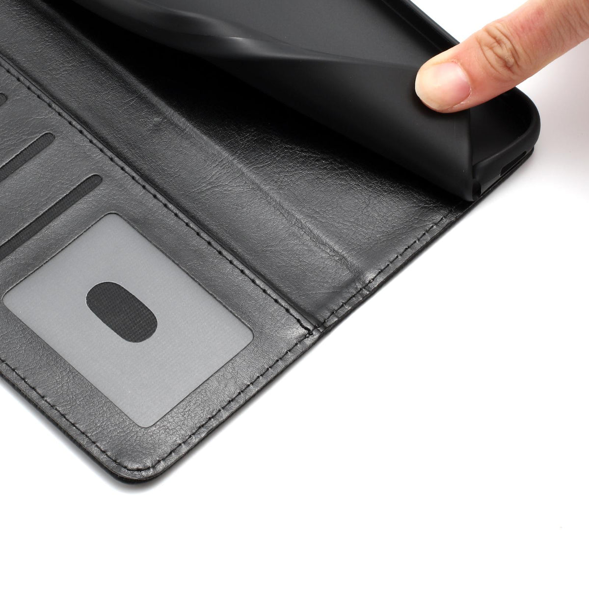 Compatible with iPhone 18 Pro Sunflower Embossed Vegan Leather Phone Case with Small Black Rope - Black