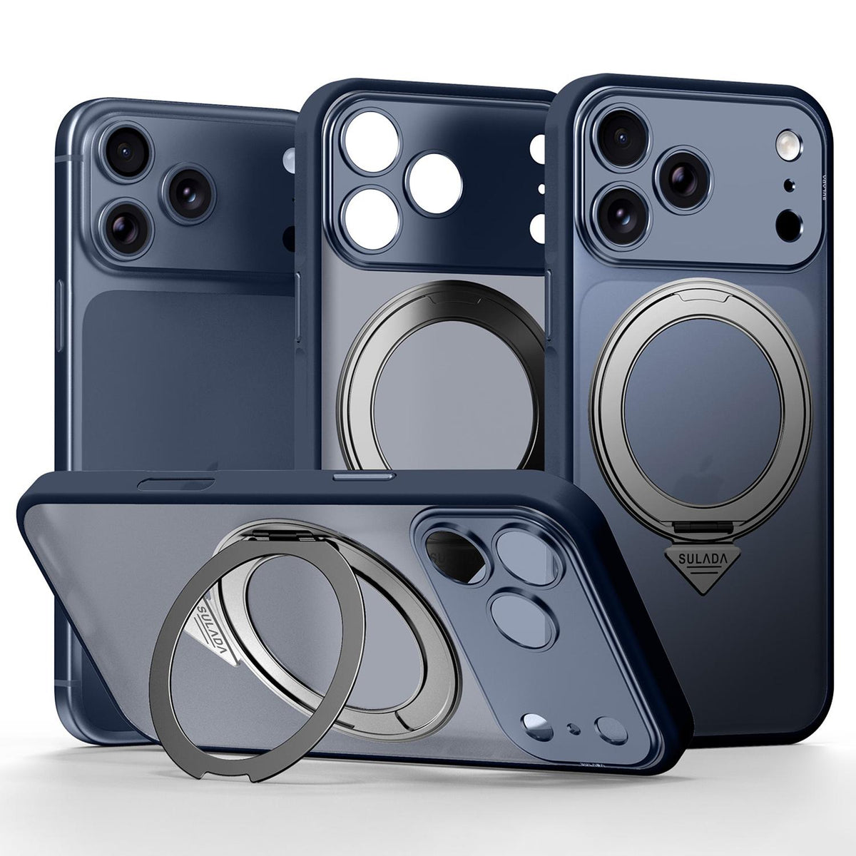 Compatible with iPhone 18 Pro Max SULADA TransCompatible withms Into 17 Pro Semi-Transparent Matte Rotation Magnetic Holder Phone Case - Blue