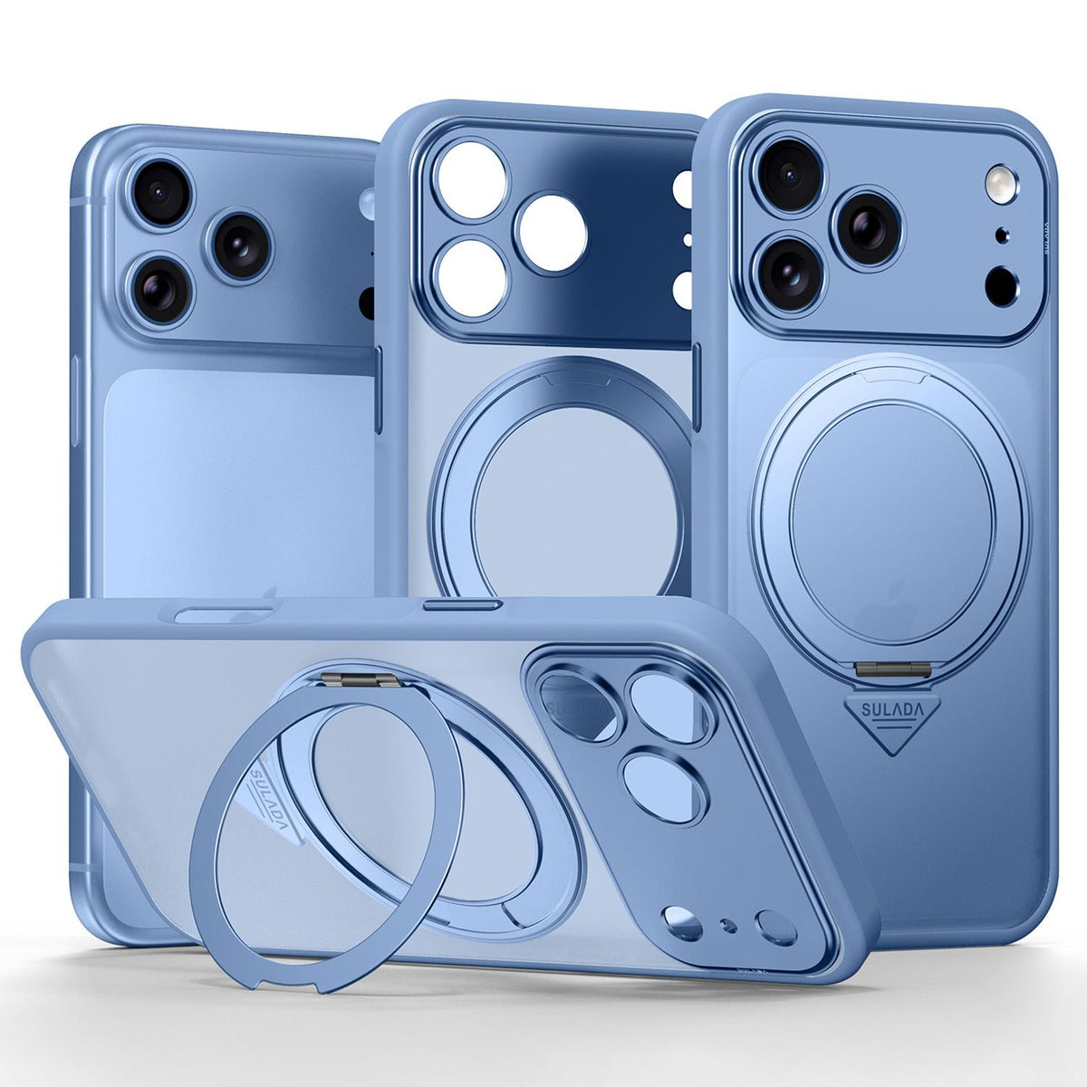 Compatible with iPhone 18 Pro Max SULADA TransCompatible withms Into 17 Pro Semi-Transparent Matte Rotation Magnetic Holder Phone Case - Sky Blue