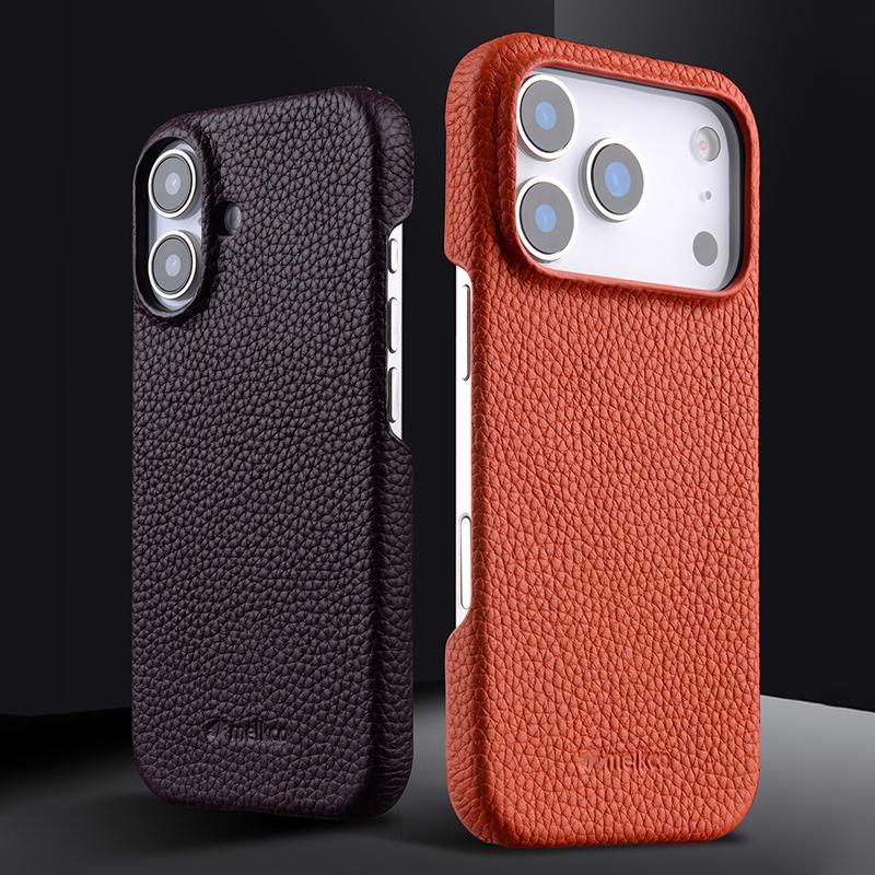 Compatible with iPhone 18 Pro Max melkco Litchi Texture Magnetic Half Coverage Leather Phone Case - Black