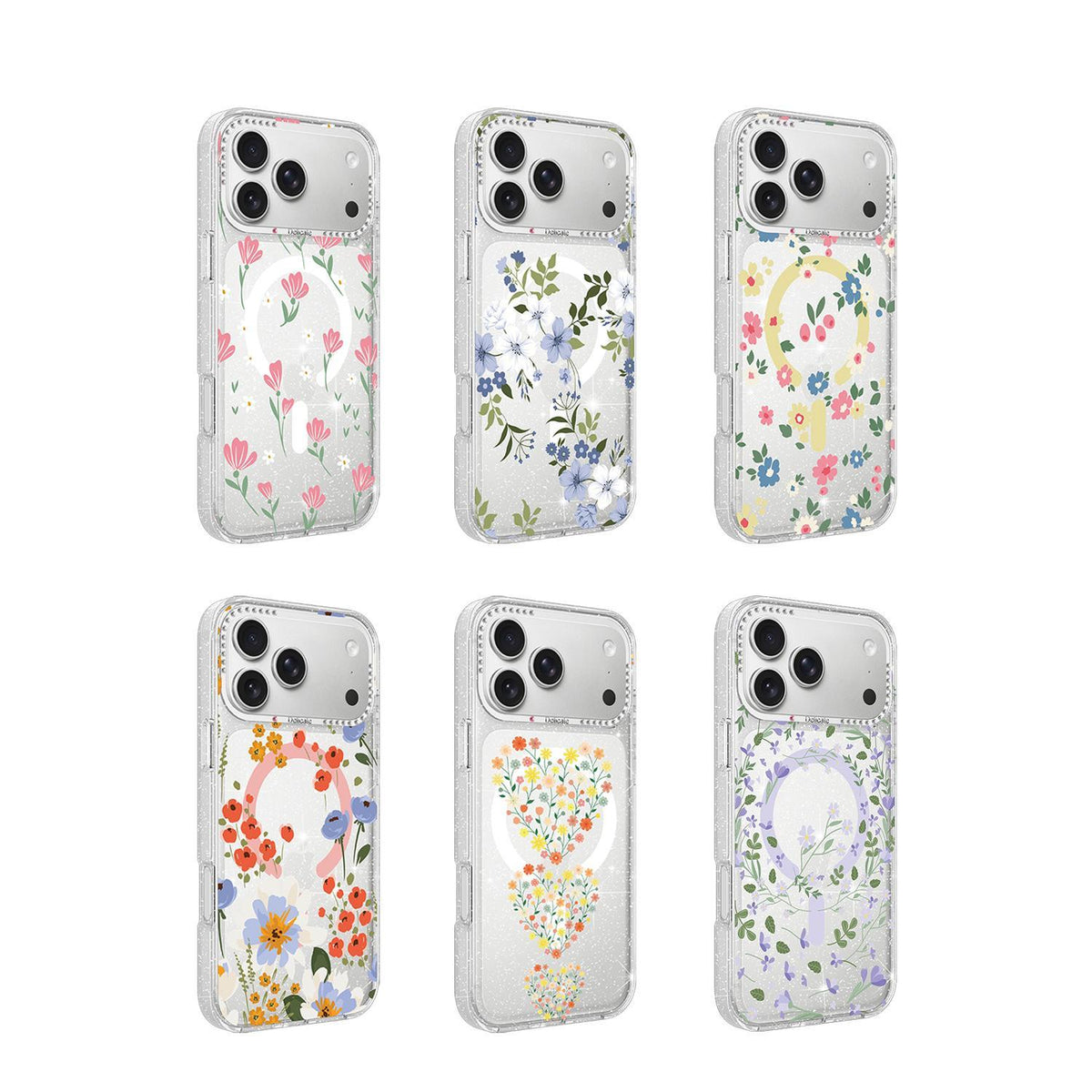 Compatible with iPhone 18 Pro Max Flower Pattern IMD Glitter Magnetic Phone Case - Warm Orange Blossom