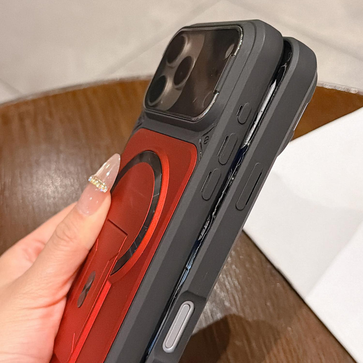 Compatible with iPhone 18 Pro Max Shockproof Lens Cover Magnetic Phone Case with Hidden Holder - Black