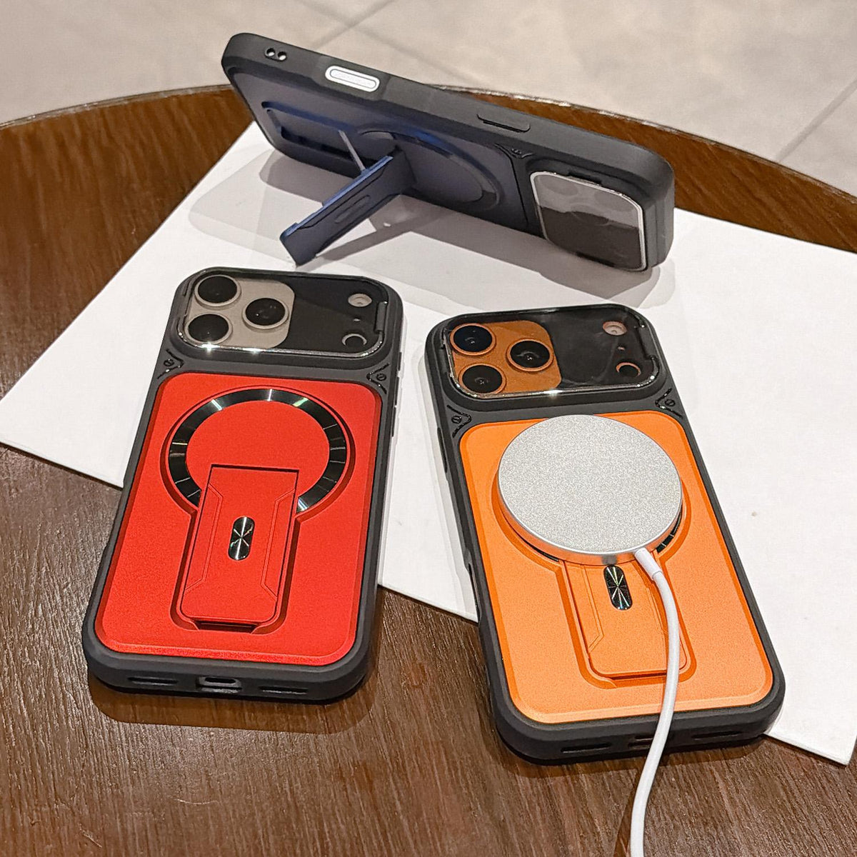 Compatible with iPhone 18 Pro Max Shockproof Lens Cover Magnetic Phone Case with Hidden Holder - Black