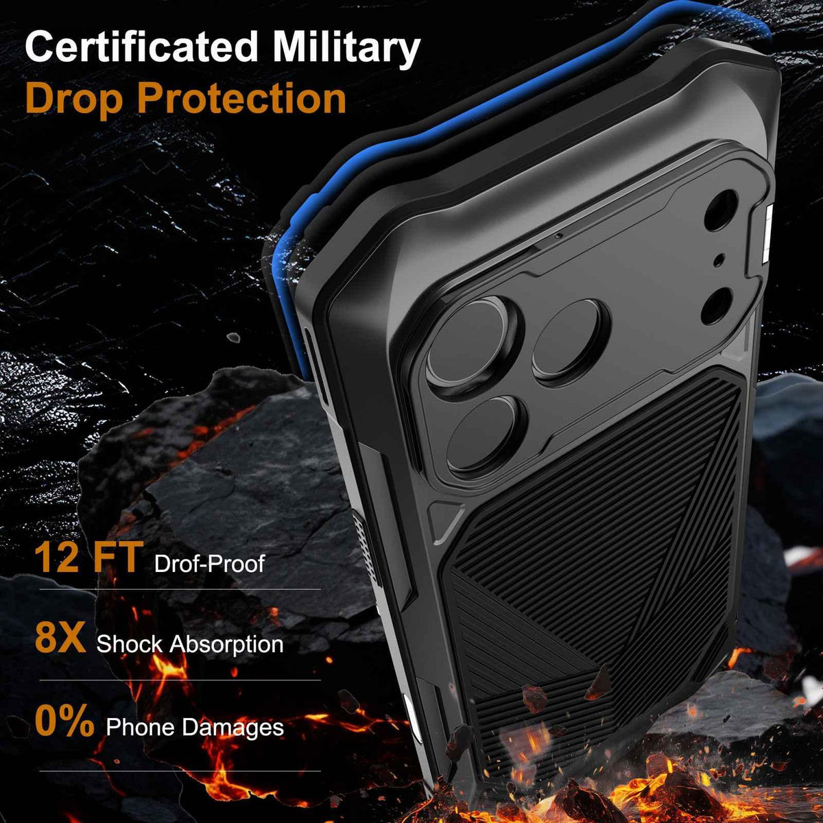 Compatible with iPhone 18 Pro Max Metal Armor Construction IP65 Waterproof Magnetic Phone Case - Black