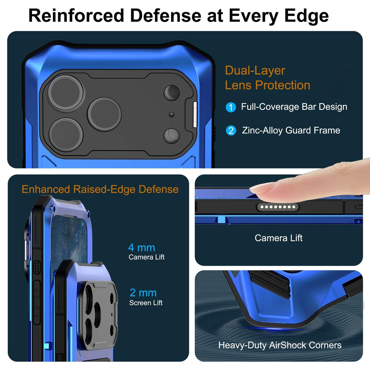 Compatible with iPhone 18 Pro Max Metal Armor Construction IP65 Waterproof Magnetic Phone Case - Blue