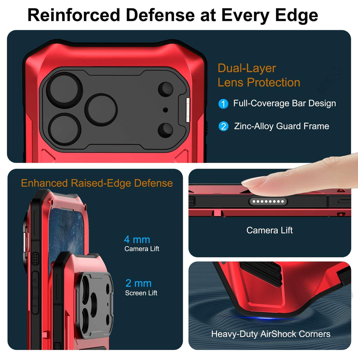 Compatible with iPhone 18 Pro Metal Armor Construction IP65 Waterproof Magnetic Phone Case - Red