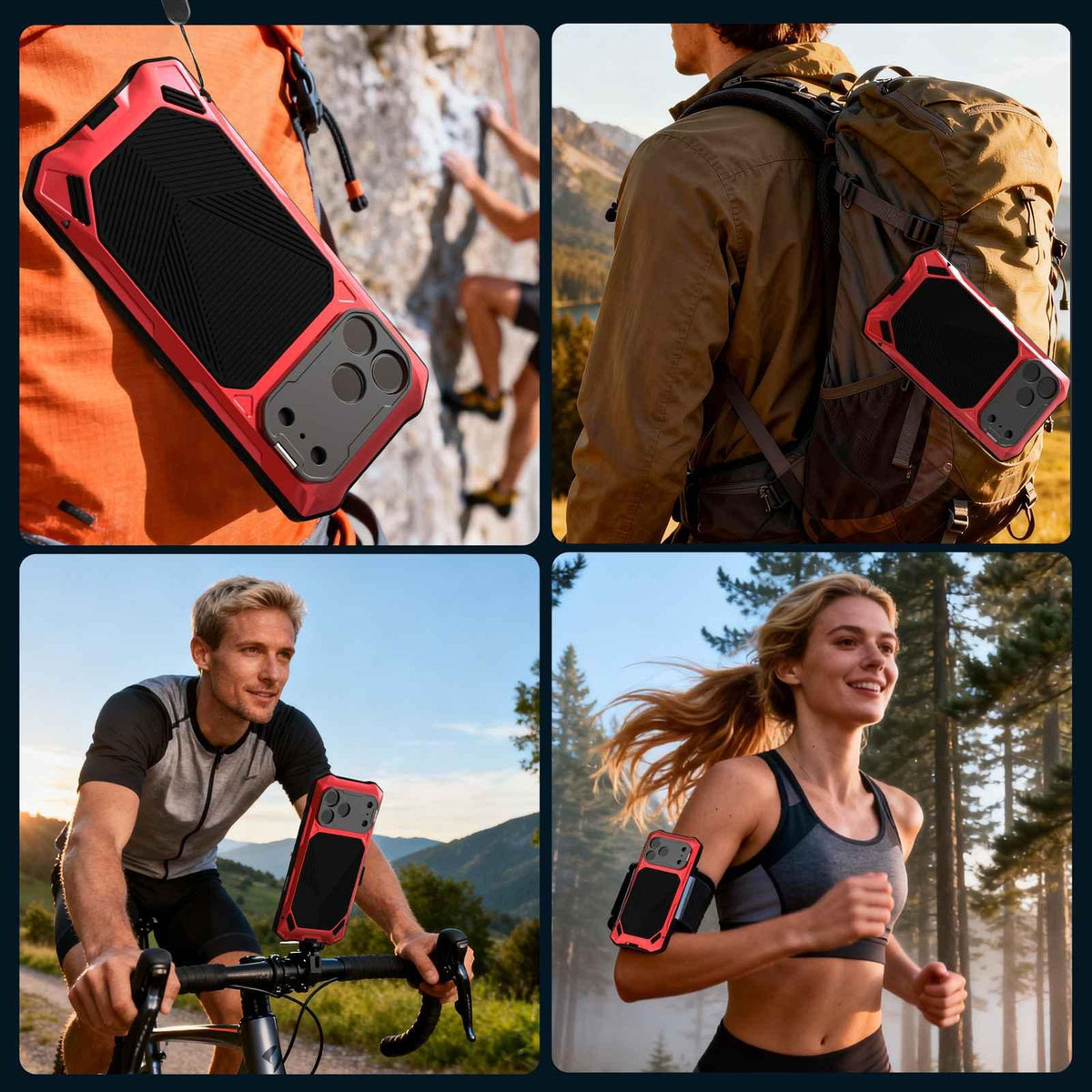 Compatible with iPhone 18 Pro Metal Armor Construction IP65 Waterproof Magnetic Phone Case - Red
