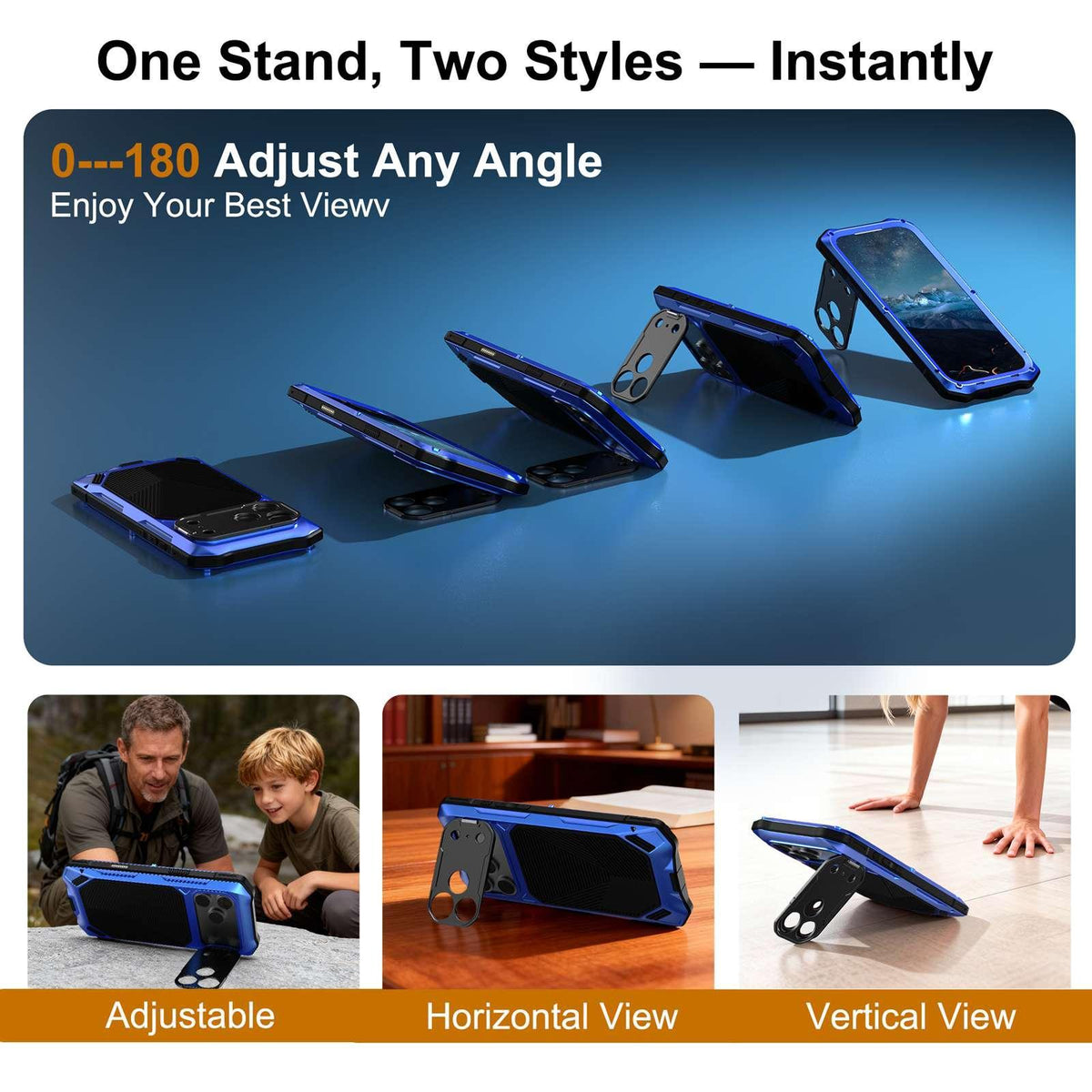 Compatible with iPhone 18 Pro Metal Armor Construction IP65 Waterproof Magnetic Phone Case - Blue