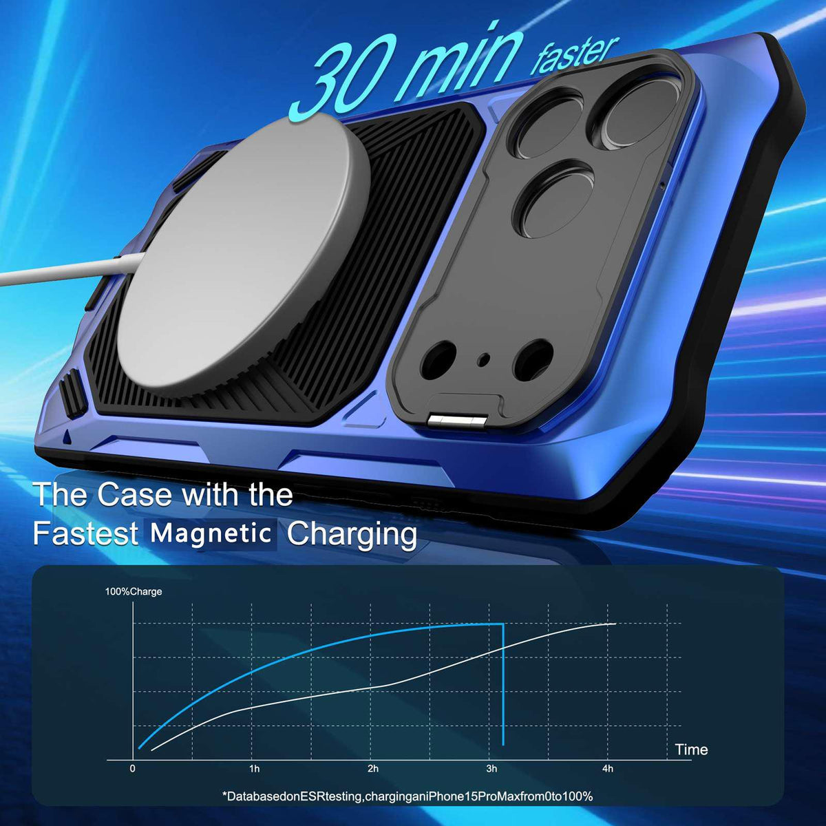 Compatible with iPhone 18 Pro Metal Armor Construction IP65 Waterproof Magnetic Phone Case - Blue