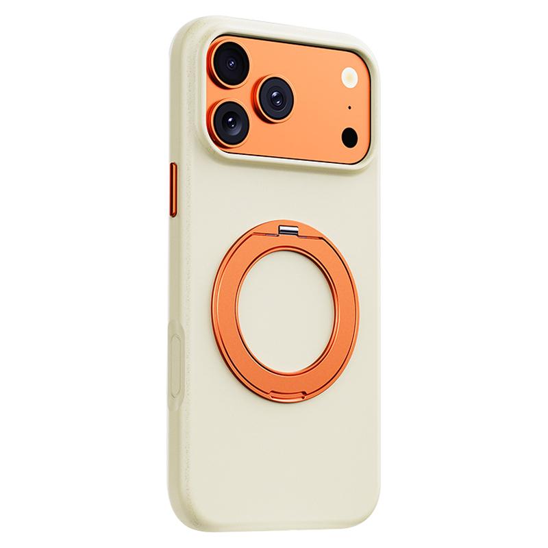 Compatible with iPhone 18 Pro Max & 17 Pro Max Boundless Series Rock Sand Magnetic Phone Case with 360 Degree Rotating Alloy Stand - Beige