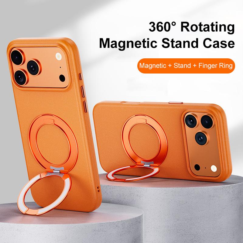 Compatible with iPhone 18 Pro Max & 17 Pro Max Boundless Series Rock Sand Magnetic Phone Case with 360 Degree Rotating Alloy Stand - Grey