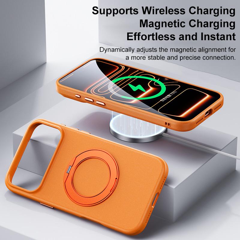 Compatible with iPhone 18 Pro Max & 17 Pro Max Boundless Series Rock Sand Magnetic Phone Case with 360 Degree Rotating Alloy Stand - Beige