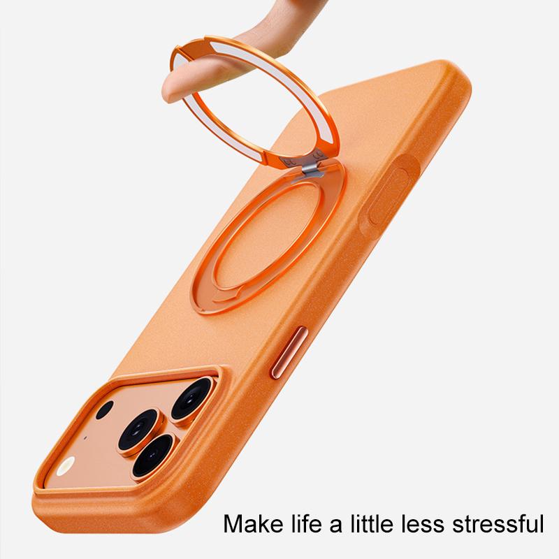 Compatible with iPhone 18 Pro Max & 17 Pro Max Boundless Series Rock Sand Magnetic Phone Case with 360 Degree Rotating Alloy Stand - Yellow