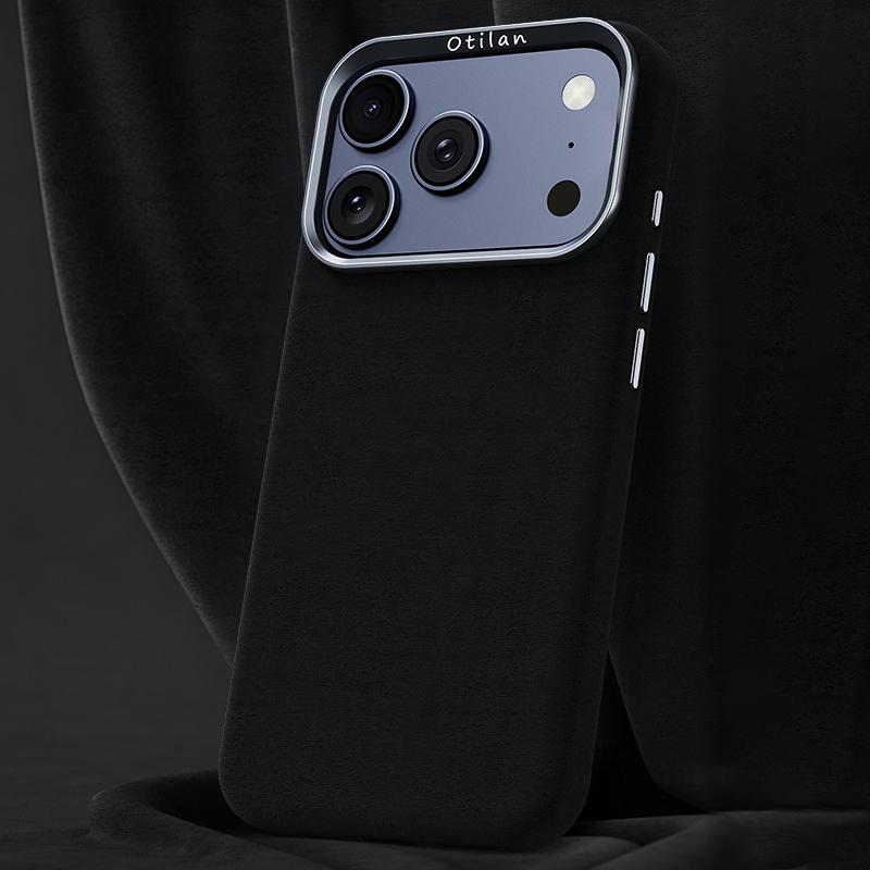 Compatible with iPhone 18 Pro Max & 17 Pro Max Ottilan Series Full Coverage Magnetic Microfiber Leather PC Phone Case - Black