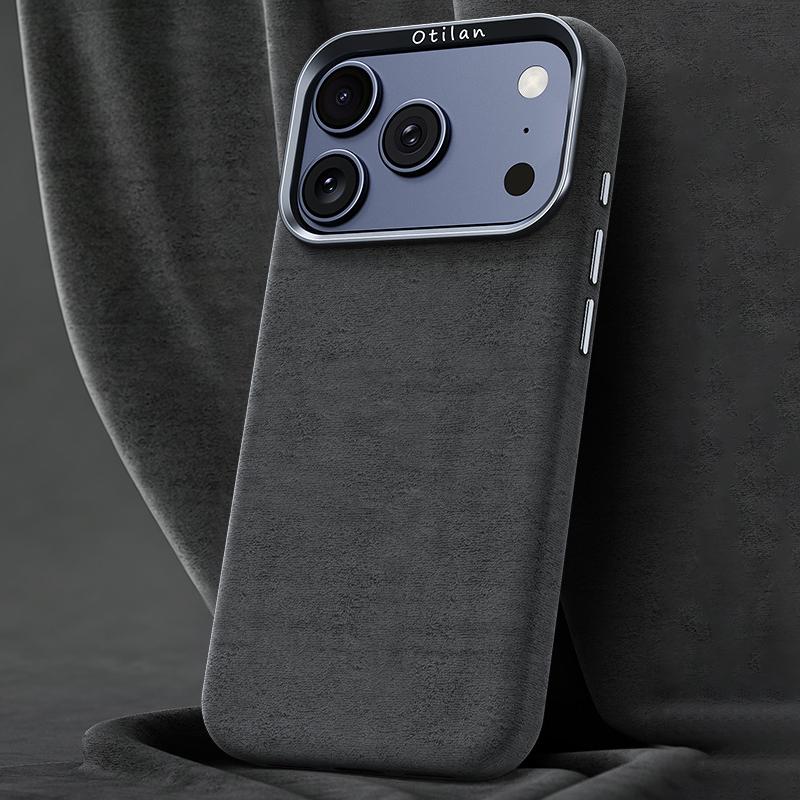 Compatible with iPhone 18 Pro Max & 17 Pro Max Ottilan Series Full Coverage Magnetic Microfiber Leather PC Phone Case - Grey
