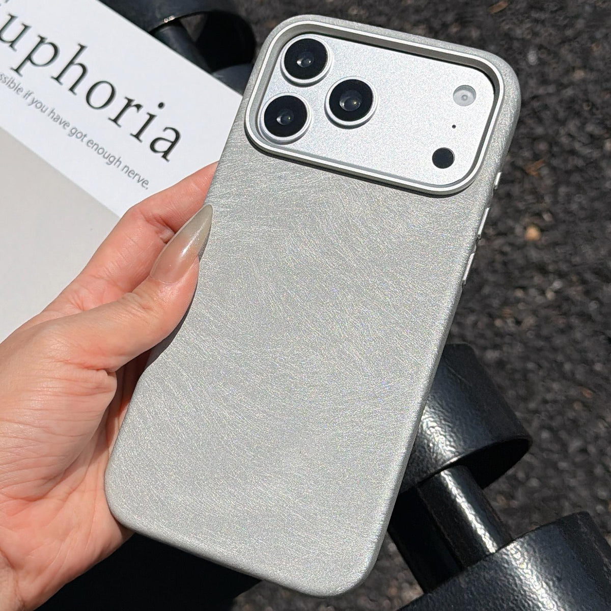 Compatible with iPhone 18 Pro Max & 17 Pro Max Horsehair Pattern Magnetic Full Coverage TPU Phone Case - Silver