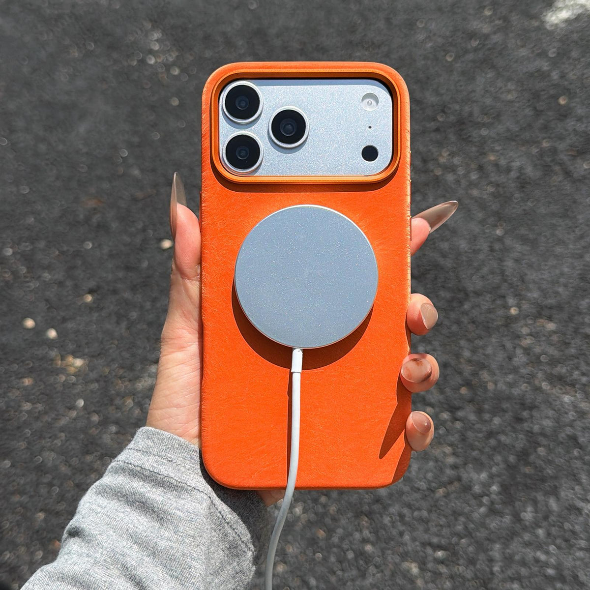 Compatible with iPhone 18 Pro & 17 Pro Horsehair Pattern Magnetic Full Coverage TPU Phone Case - Orange