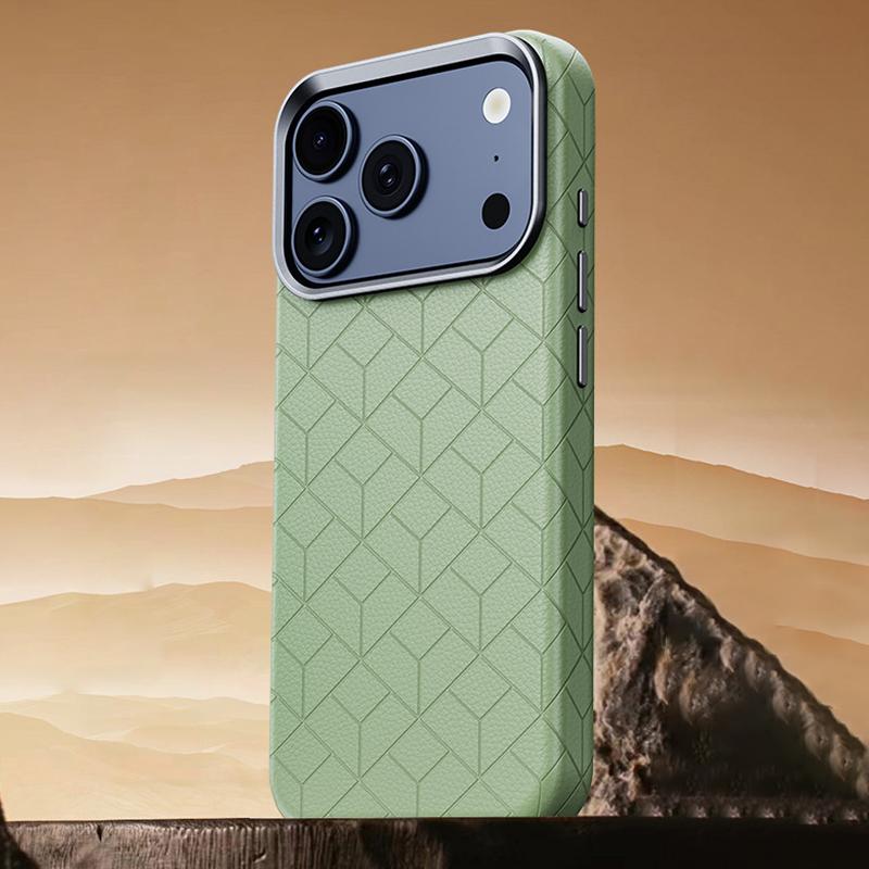 Compatible with iPhone 18 Pro Max & 17 Pro Max Rubik Cube Series Embossed Grid Pattern Magnetic Phone Case - Matcha Green