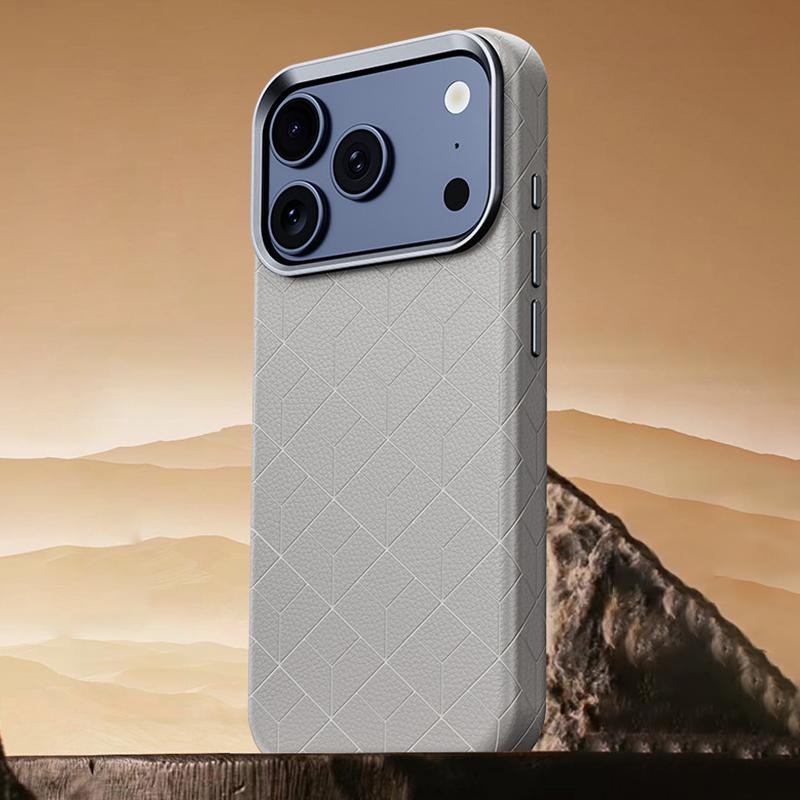 Compatible with iPhone 18 Pro Max & 17 Pro Max Rubik Cube Series Embossed Grid Pattern Magnetic Phone Case - Titanium Gray