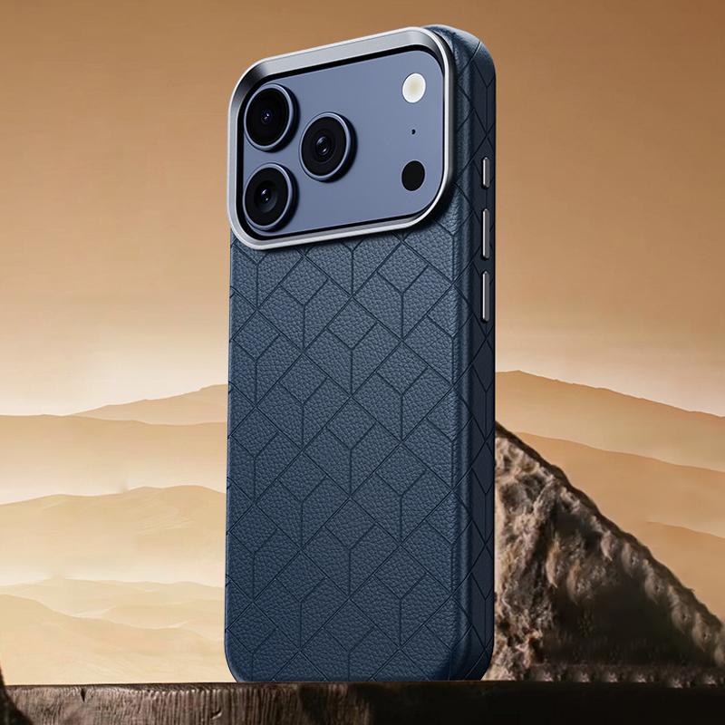 Compatible with iPhone 18 Pro Max & 17 Pro Max Rubik Cube Series Embossed Grid Pattern Magnetic Phone Case - Blue