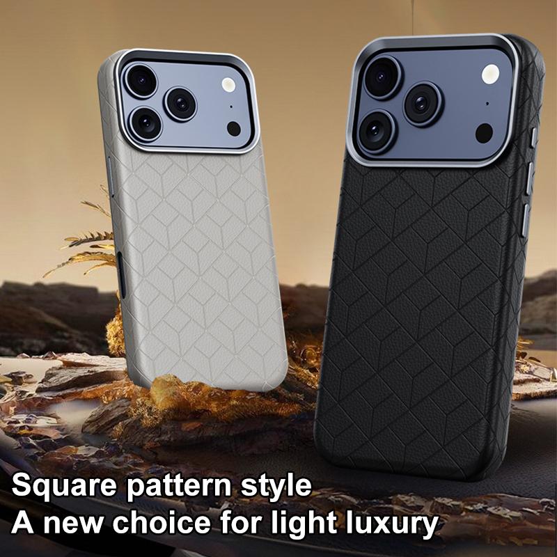 Compatible with iPhone 18 Pro Max & 17 Pro Max Rubik Cube Series Embossed Grid Pattern Magnetic Phone Case - Brown