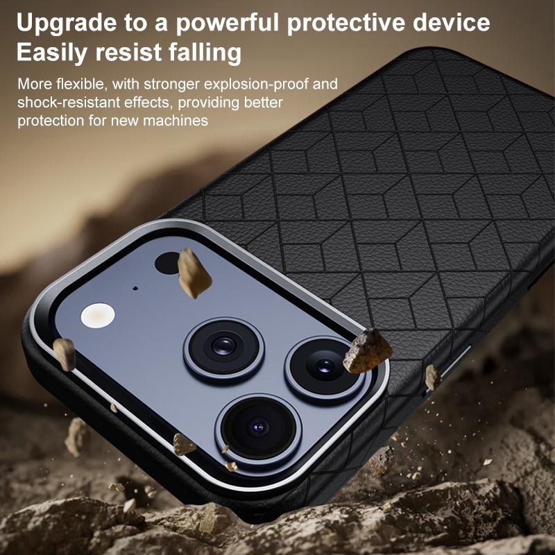 Compatible with iPhone 18 Pro Max & 17 Pro Max Rubik Cube Series Embossed Grid Pattern Magnetic Phone Case - Titanium Gray