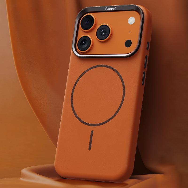 Compatible with iPhone 18 Pro Max & 17 Pro Max Elephant Leather Full Coverage Magnetic Microfiber Leather PC Phone Case - Orange