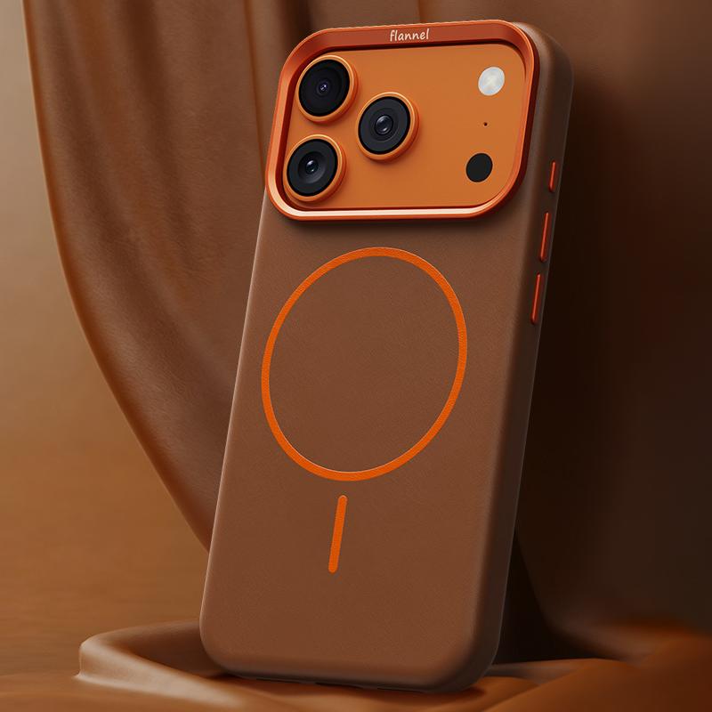Compatible with iPhone 18 Pro Max & 17 Pro Max Elephant Leather Full Coverage Magnetic Microfiber Leather PC Phone Case - Brown