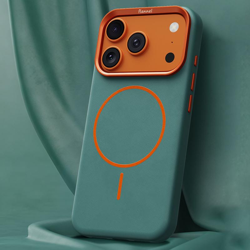 Compatible with iPhone 18 Pro & 17 Pro Elephant Leather Full Coverage Magnetic Microfiber Leather PC Phone Case - Green