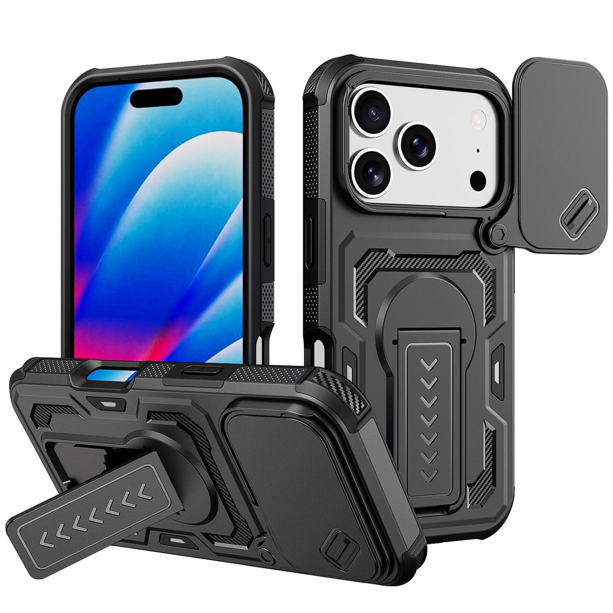 Compatible with iPhone 18 Pro Max Slid Camera Shield Invisible Holder PC Dual-Layer TPU Phone Case - Black