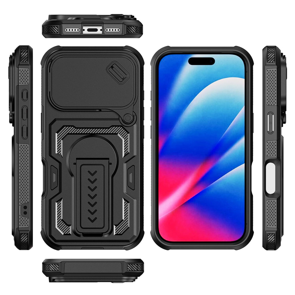 Compatible with iPhone 18 Pro Max Slid Camera Shield Invisible Holder PC Dual-Layer TPU Phone Case - Black