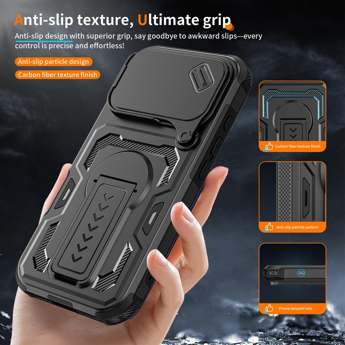 Compatible with iPhone 18 Pro Max Slid Camera Shield Invisible Holder PC Dual-Layer TPU Phone Case - Black