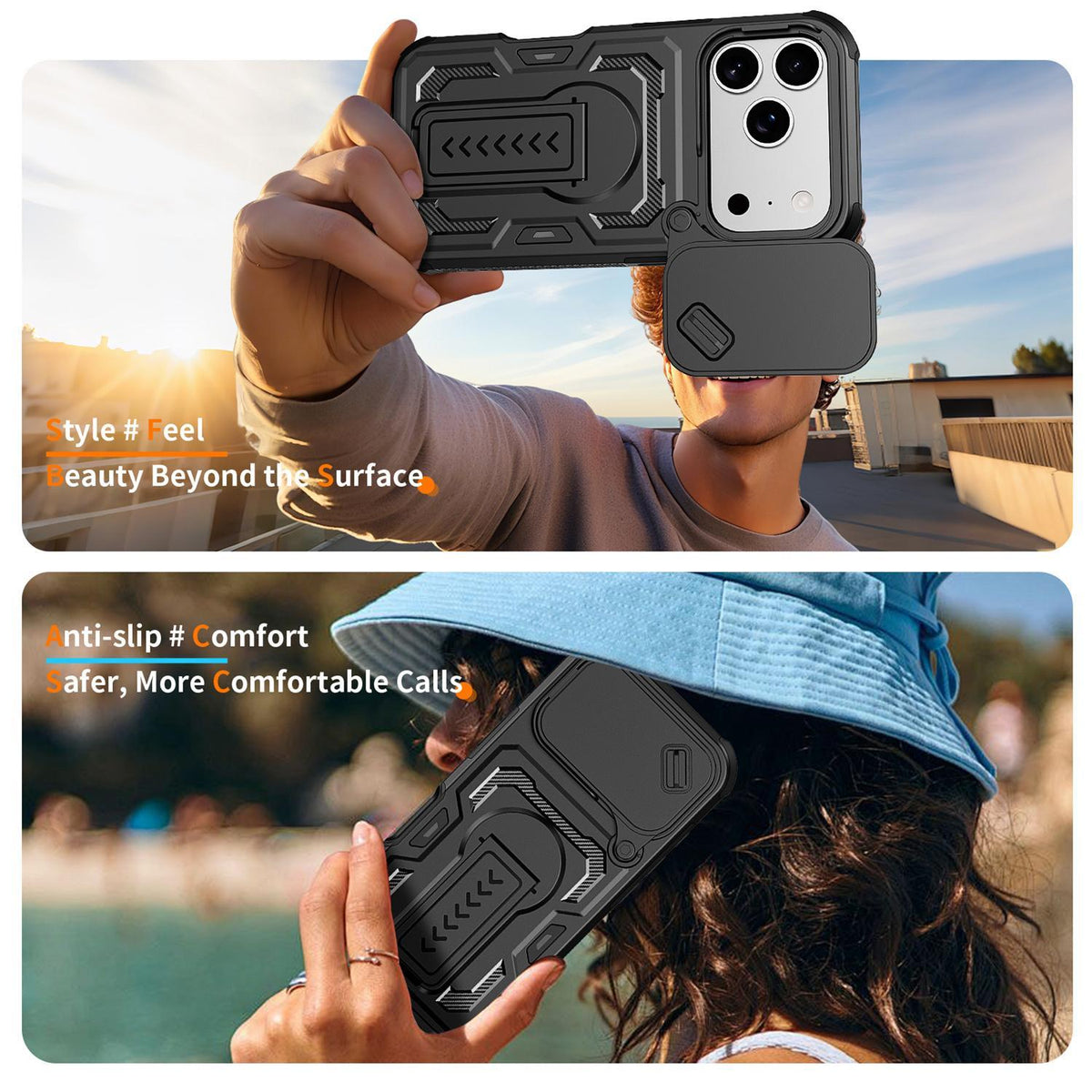 Compatible with iPhone 18 Pro Max Slid Camera Shield Invisible Holder PC Dual-Layer TPU Phone Case - Black