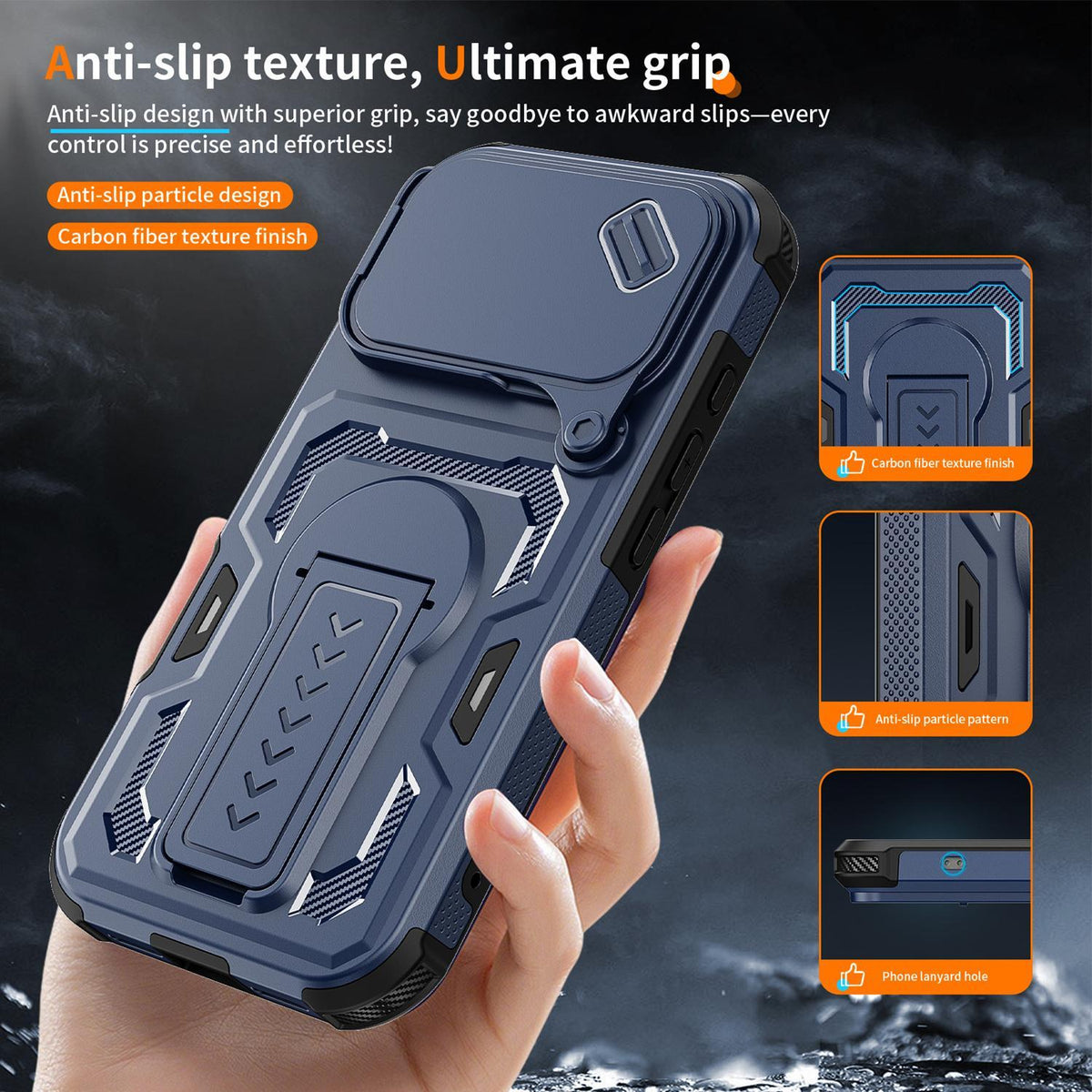 Compatible with iPhone 18 Pro Max Slid Camera Shield Invisible Holder PC Dual-Layer TPU Phone Case - Blue