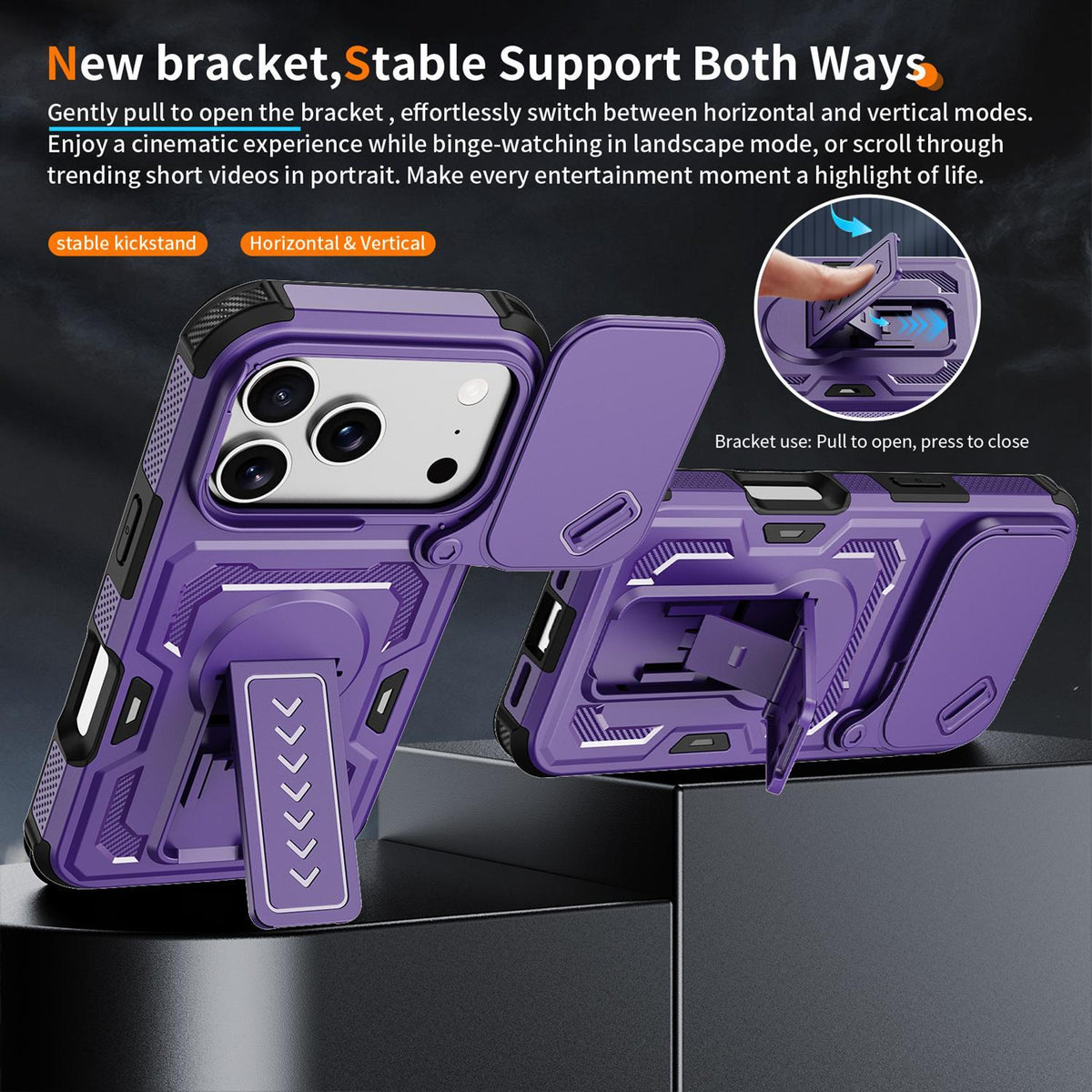 Compatible with iPhone 18 Pro Max Slid Camera Shield Invisible Holder PC Dual-Layer TPU Phone Case - Purple