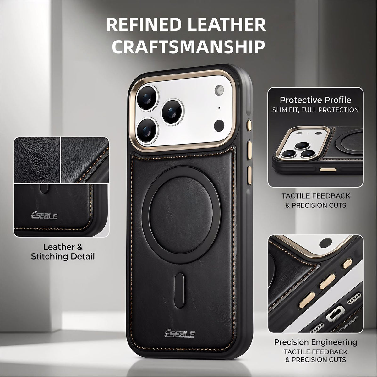 Compatible with iPhone 18 Pro Max & 17 Pro Max ESEBLE Crazy Horse Pattern Airbag Shockproof Magnetic Phone Case - Brown