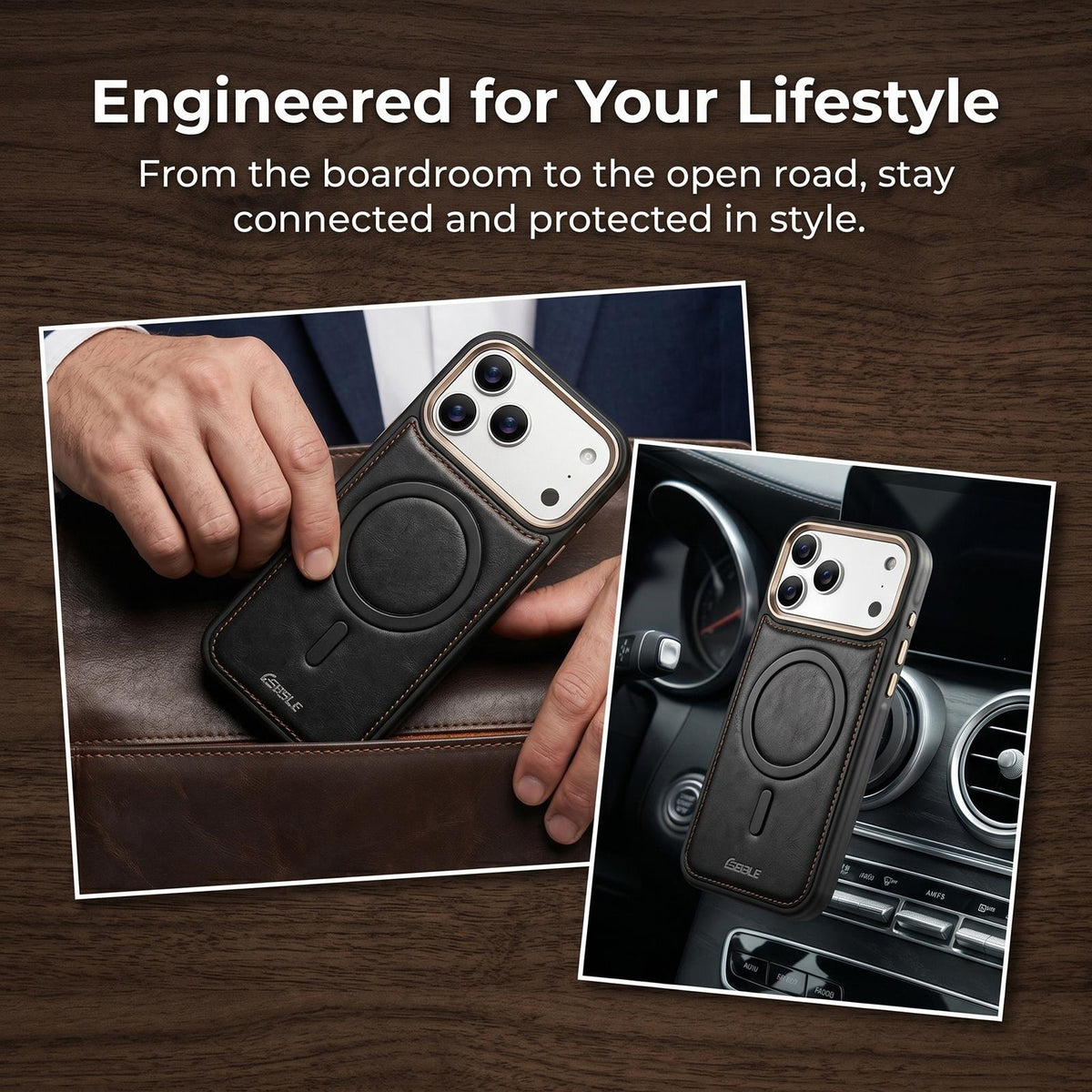 Compatible with iPhone 18 Pro Max & 17 Pro Max ESEBLE Crazy Horse Pattern Airbag Shockproof Magnetic Phone Case - Brown