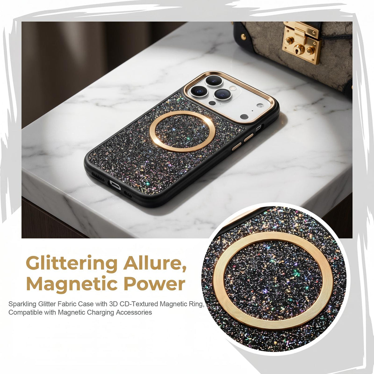 Compatible with iPhone 18 Pro Max & 17 Pro Max Glitter Airbag Shockproof Magnetic Phone Case - Navy Blue