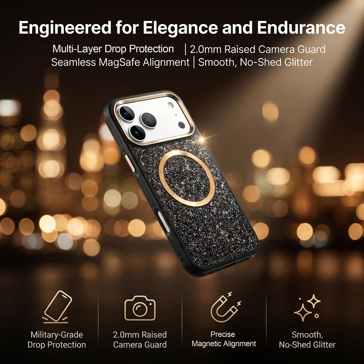 Compatible with iPhone 18 Pro Max & 17 Pro Max Glitter Airbag Shockproof Magnetic Phone Case - Navy Blue