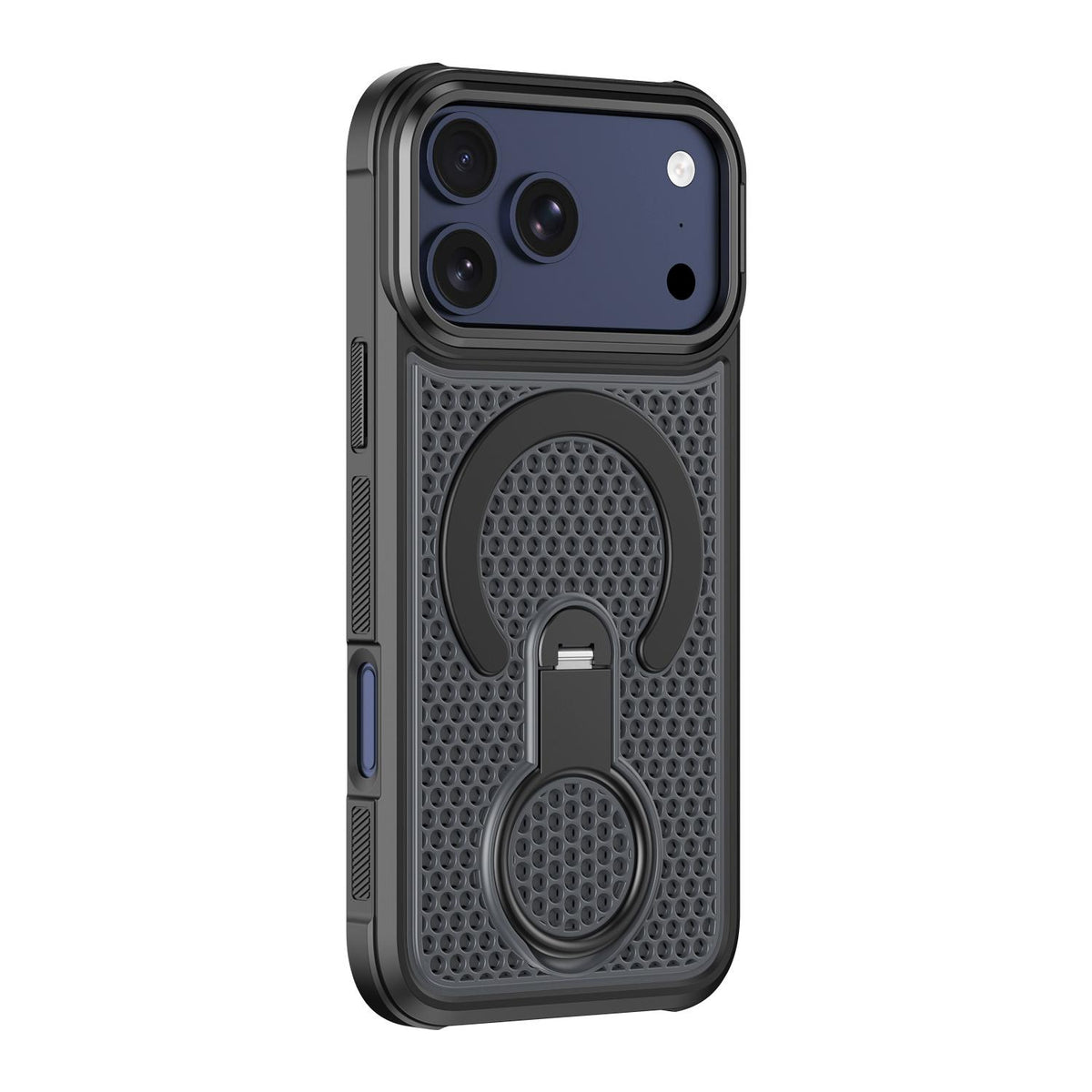 Compatible with iPhone 18 Pro Max Colorful Hollowed Cooling 360 Degree Rotation Ring Holder Magnetic Phone Case - Black
