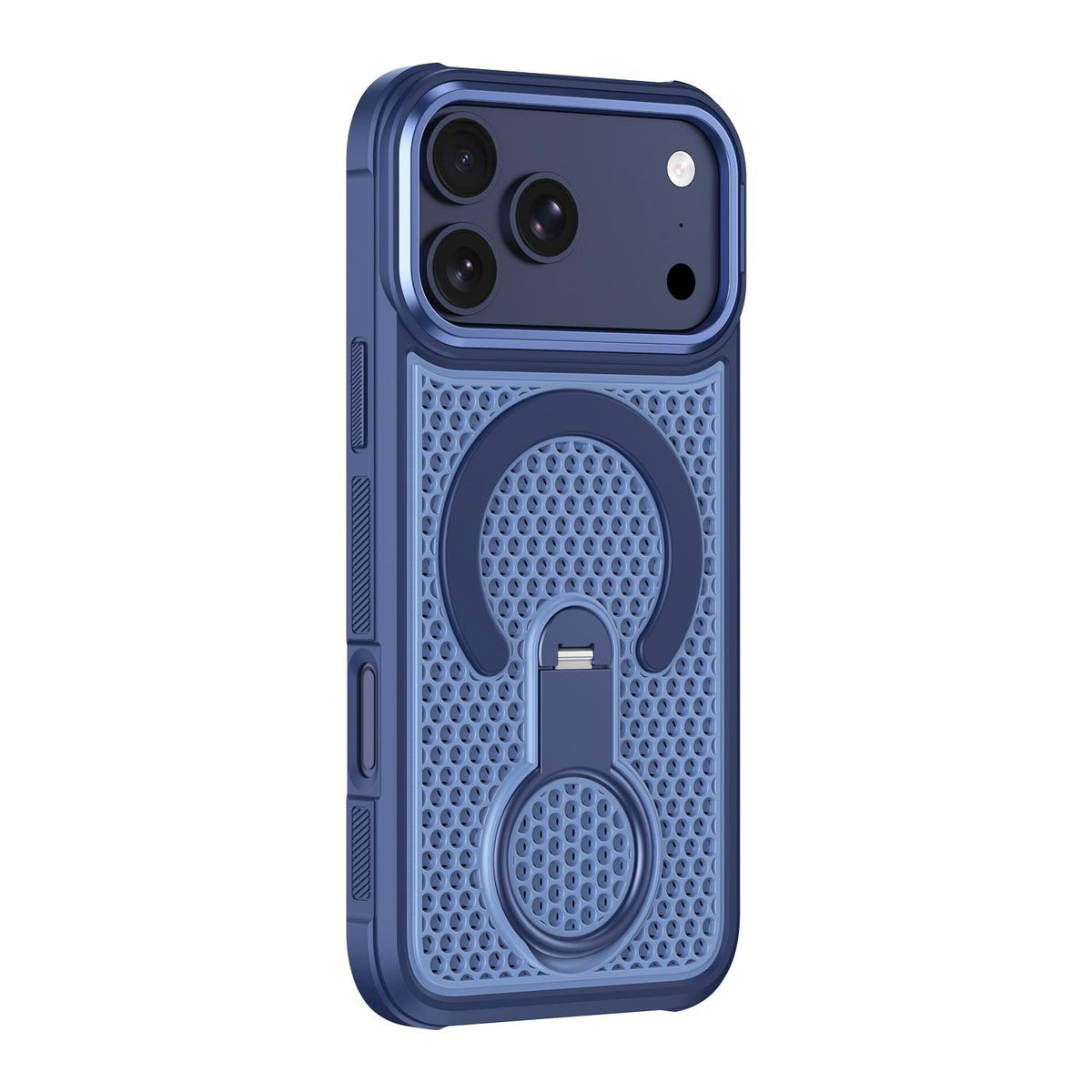 Compatible with iPhone 18 Pro Colorful Hollowed Cooling 360 Degree Rotation Ring Holder Magnetic Phone Case - Blue